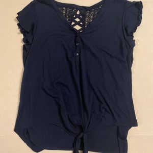 No Boundaries Tied Blue Lace Shirt Button Up